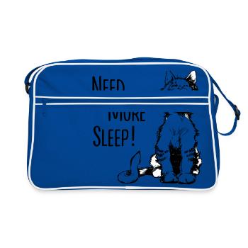 Need More Sleep - Katze - Katzentag - Schlaf - Retro Tasche - Blau/Weiß - Vorne