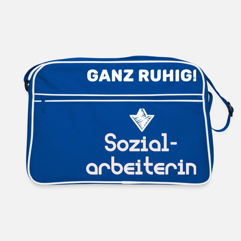 Ganz ruhig! Ich bin Sozialarbeiterin - Retro Tasche - Blau/Weiß