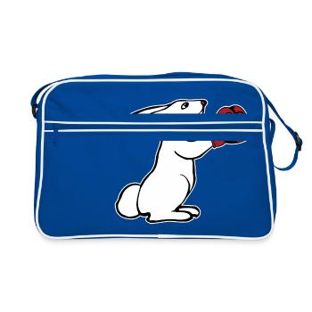 Boxender Hase Boxhandschuhe Geschenk Boxen - Retro Tasche - Blau/Weiß - Vorne