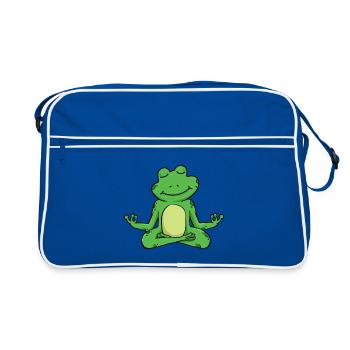 Cute Frog in Meditation Posture Yoga Fun - Retro Bag - blue/white - Front