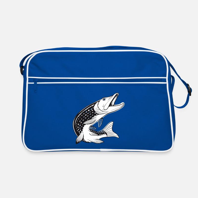 Brochet - Pêche - Pêche - Pêcheurs - Sac Retro - bleu/blanc