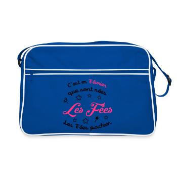 Mädchen / Fee / Prinzessin / Baby - Retro Tasche - Blau/Weiß - Vorne