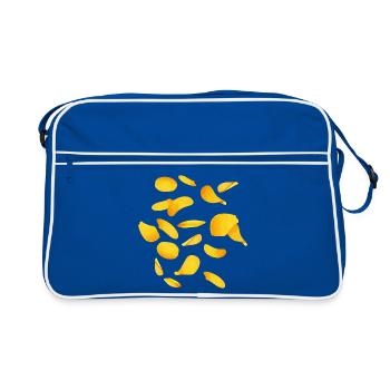 leuchtende Goldfarbene Kartoffel Chips - Retro Tasche - Blau/Weiß - Vorne