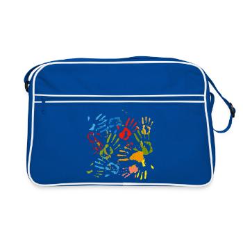 empreintes de mains colorées d’enfants avec des taches - Sac Retro - bleu/blanc - Devant