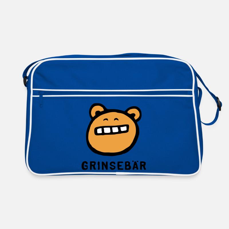 "Grinsebär" lustiger cooler Bär mit Spruch - Retro Tasche - Blau/Weiß