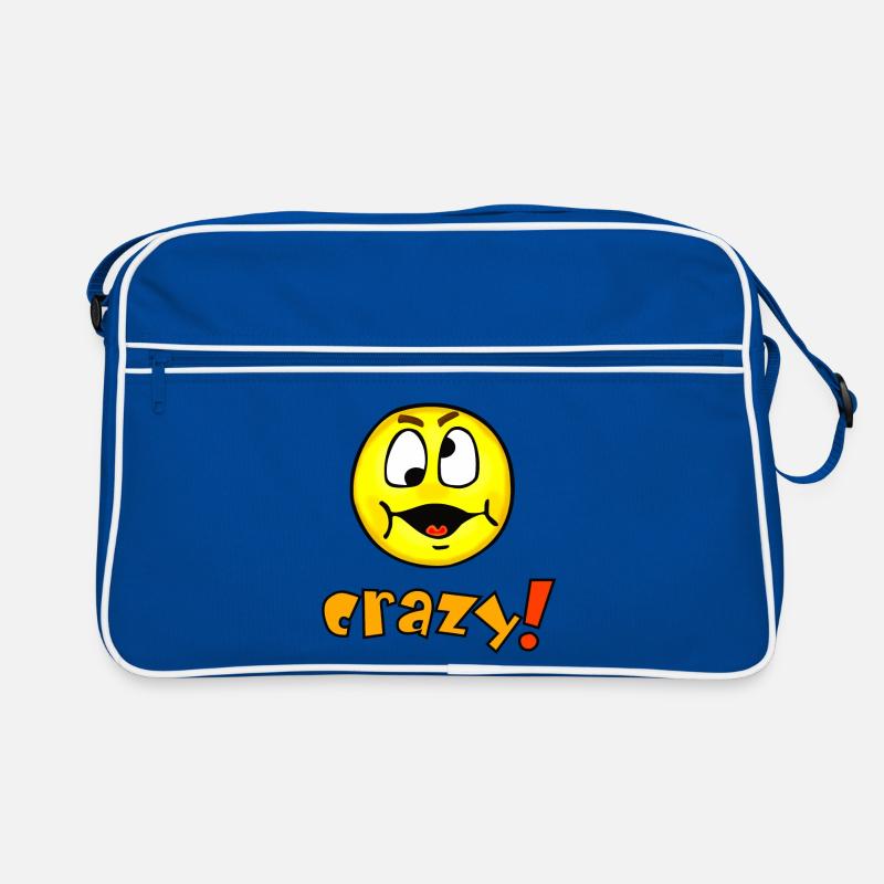 crazy - Émoticône drôle folle - Sac Retro - bleu/blanc