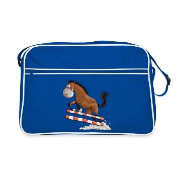 Cheval de tournoi de saut d’obstacles drôle - Sac Retro - bleu/blanc - Devant
