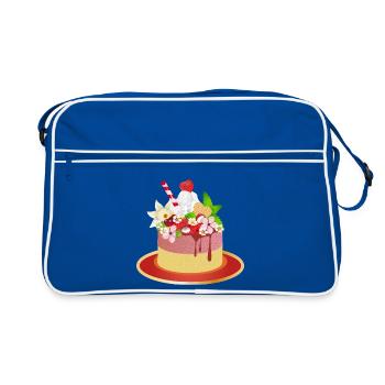Fruchtiges Törtchen – süßes Dessert Motiv - Retro Tasche - Blau/Weiß - Vorne