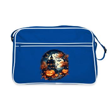 Halloween - Spukhaus & Kürbisse - Retro Tasche - Blau/Weiß - Vorne