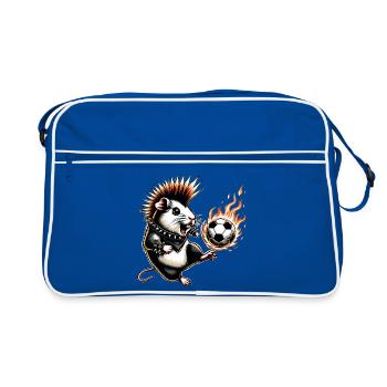 Punk guinea pig with burning soccer ball - Retro Bag - blue/white - Front