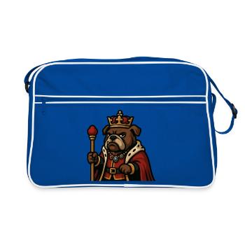 Bulldog King with Crown Scepter Royal Cartoon Art - Retro Bag - blue/white - Front