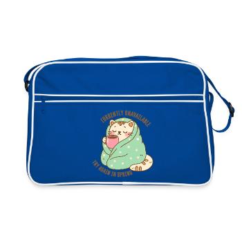 Kitten in a Blanket with a Cup of Cocoa - Retro Bag - blue/white - Front