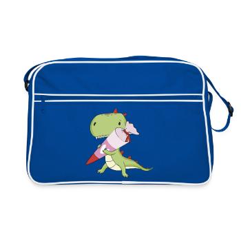 DINO with pink school cone, school - Retro Bag - blue/white - Front