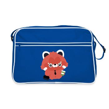 Kawaii Red Panda Office Coffee - Retro Bag - blue/white - Front