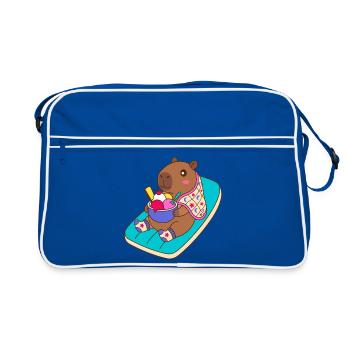 Capybara Sundae on a Beach Float -vacation mode - Retro Bag - blue/white - Front
