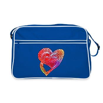 Rainbow heart with brick pattern - Retro Bag - blue/white - Front