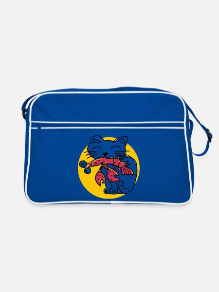 CancerCat - Retro Tasche - Blau/Weiß - Vorne