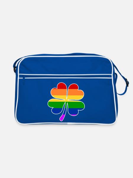 Regenbogen Flagge Vierblättriges Kleeblatt - Retro Tasche - Blau/Weiß