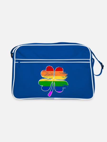 Regenbogen Flagge Vierblättriges Kleeblatt used - Retro Tasche - Blau/Weiß