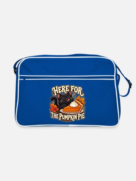 Hier für den Kürbiskuchen - Retro Tasche - Blau/Weiß