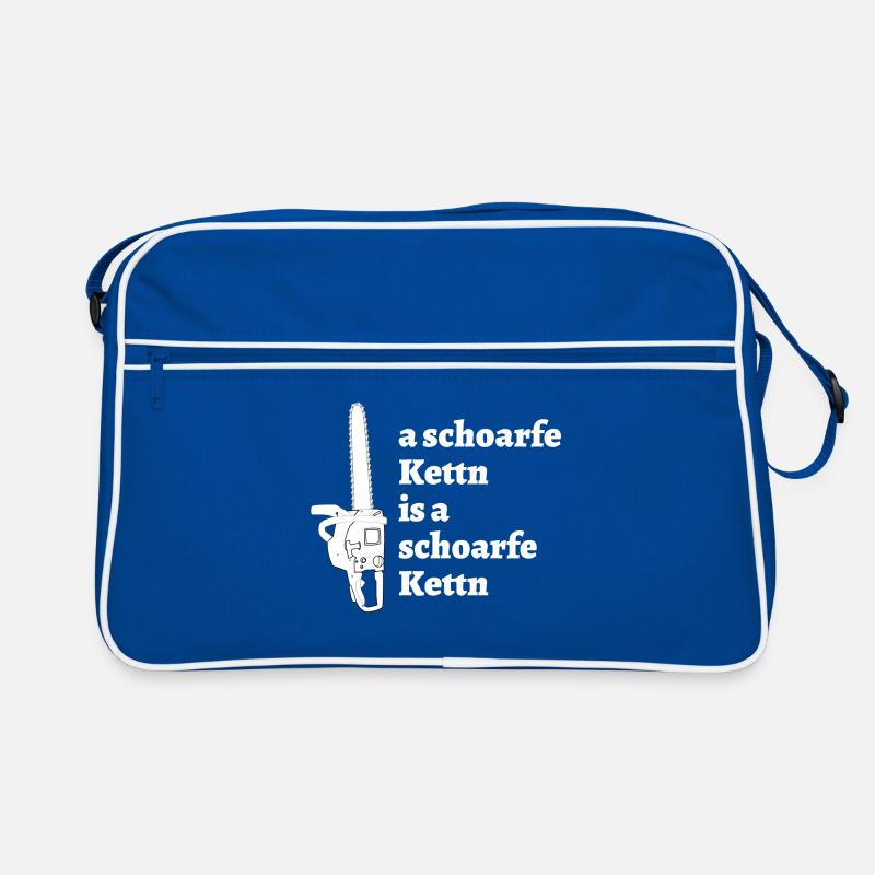 schoarfe Kettn - bayrischer Spruch - Retro Tasche - Blau/Weiß