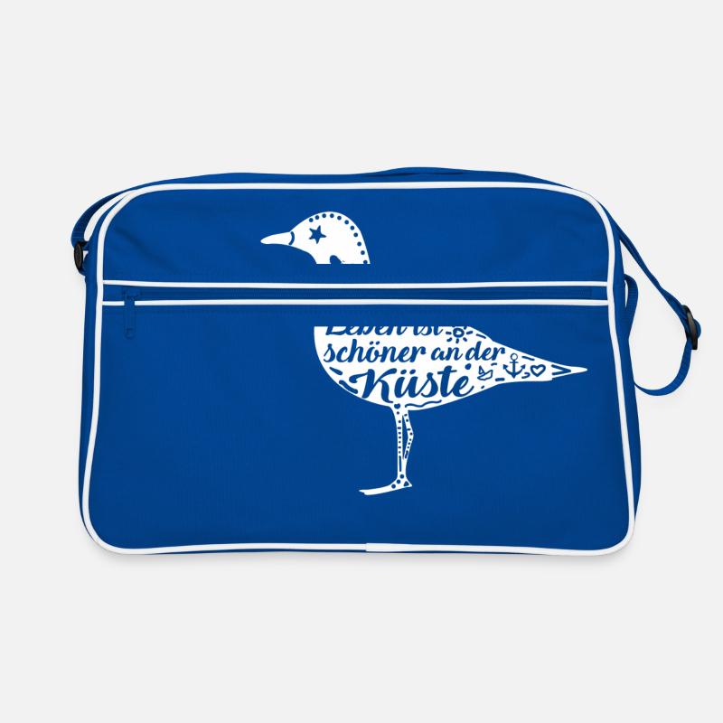 Möwe | Meer | Das Leben ist schöner an der Küste - Retro Tasche - Blau/Weiß