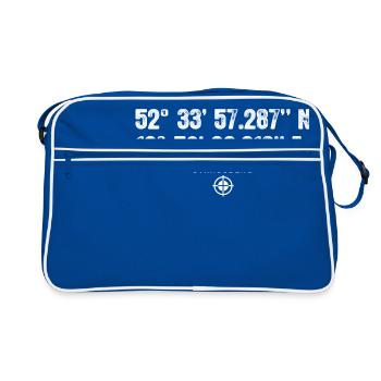 Strausberg Geocacher Geschenk Standort GPS Stadt - Retro Tasche - Blau/Weiß - Vorne