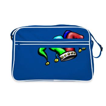 Gauklermütze Narrenkappe mit Glöckchen - Retro Tasche - Blau/Weiß - Vorne