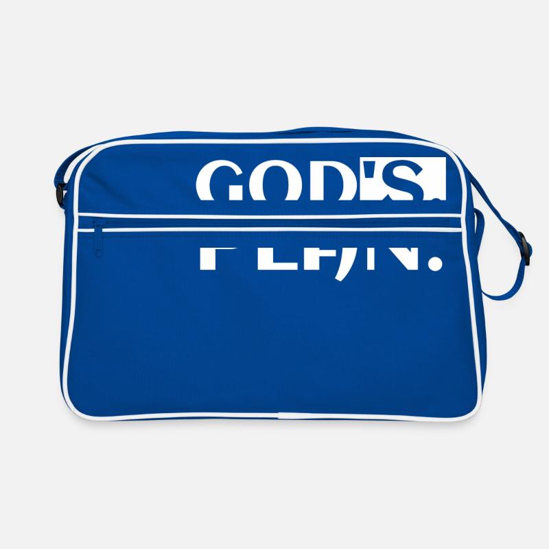 god's plan - Gods Plan | Fun Shirt - Retro Tasche - Blau/Weiß