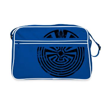 Vintage Man in Maze Indians Symbol Labyrinth - Retro Bag - blue/white - Front