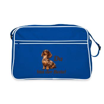DackelLiebe: Du bist der Beste - Retro Tasche - Blau/Weiß - Vorne