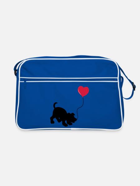 hund mit Luftballon - herz doglover - Kindermotiv - Retro Tasche - Blau/Weiß - Vorne