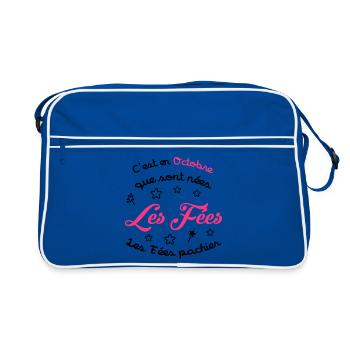 Mädchen / Fee / Prinzessin / Baby - Retro Tasche - Blau/Weiß - Vorne