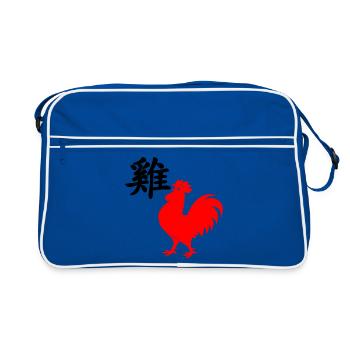 Coq de caractère chinois avec image de coq rouge, - Sac Retro - bleu/blanc - Devant
