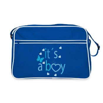 It’s a Boy – Fröhliche Typografie mit Herz - Retro Tasche - Blau/Weiß - Vorne