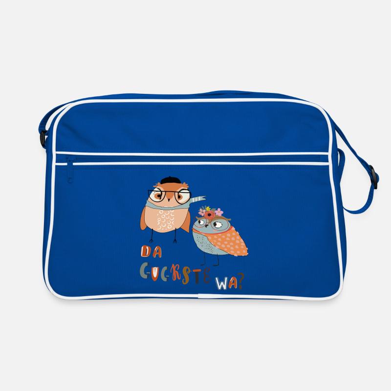 Verspielte Eulen mit Brille und Blumenkranz Retro Tasche