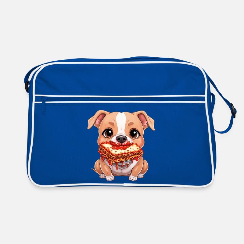 Mignon pitbull mangeant des lasagnes dessin animé Sac Retro