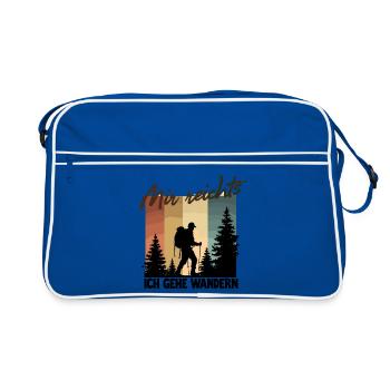 Hiker Silhouette im Wald Wandern Wanderer Rucksack - Retro Tasche - Blau/Weiß - Vorne
