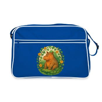 Whimsical Hippo in Ivy Circle - Retro Bag - blue/white - Front