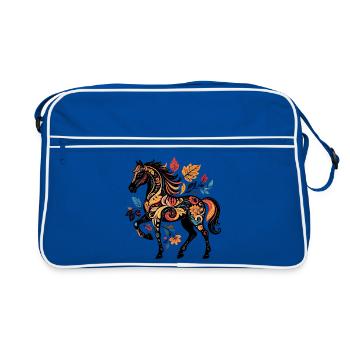 Ornamental horse with leaf patterns - Retro Bag - blue/white - Front