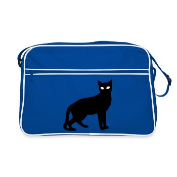 Black Cat Silhouette Gift Cat Lover - Retro Bag - blue/white - Front