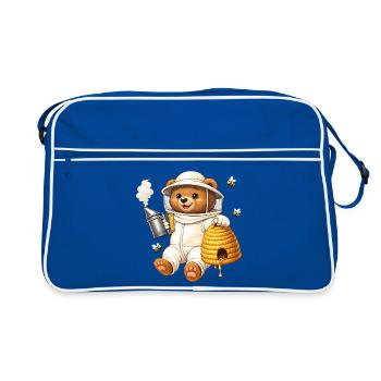 Beekeeper bear with beehive illustration - Retro Bag - blue/white - Front