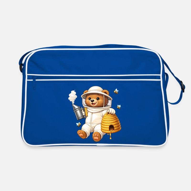 Beekeeper bear with beehive illustration Retro Bag