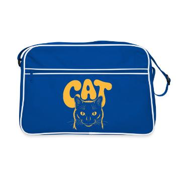 Katzenlogo Gelb für dunkle HIntergründe - Retro Tasche - Blau/Weiß - Vorne