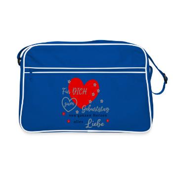 Für DICH zum Geburtstag Liebe - Retro Tasche - Blau/Weiß - Vorne