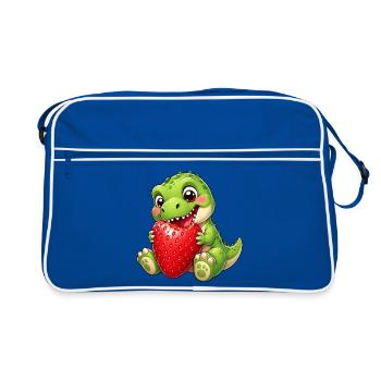 Dino T-Rex avec dessin animé d’été à la fraise - Sac Retro - bleu/blanc - Devant