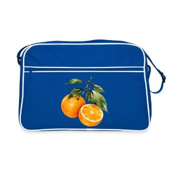 Orangen Aquarell Obstzweig - Retro Tasche - Blau/Weiß - Vorne