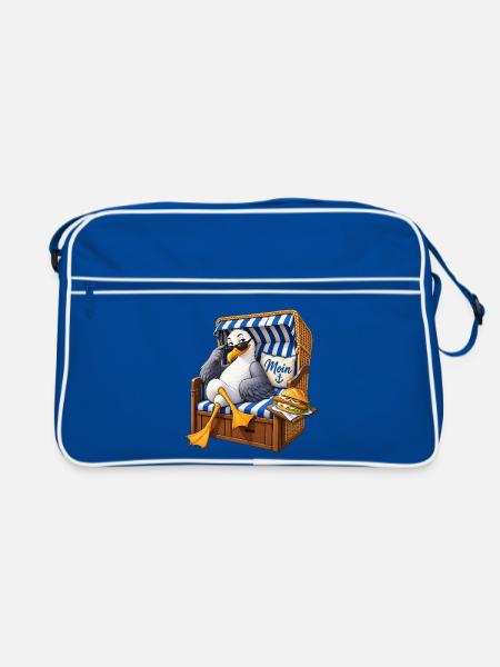 Strandvogel im Strandkorb - Retro Tasche - Blau/Weiß