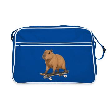 Capybara auf Skateboard - Retro Tasche - Blau/Weiß - Vorne
