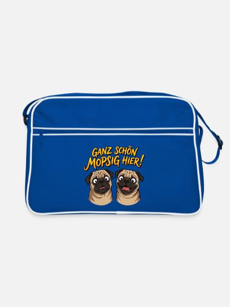 Ganz schön mopsig hier! Lustige Möpse Mops Spruch - Retro Tasche - Blau/Weiß